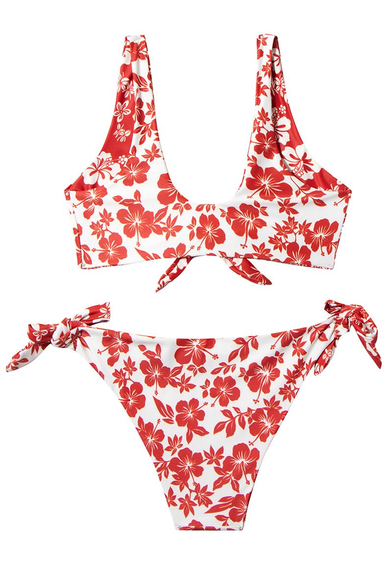 N°H1 - HINANO - ENSEMBLE BIKINI NOUÉ - "MARANIA" - RED/CREAM