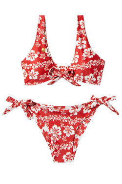 N°H1 - HINANO - ENSEMBLE BIKINI NOUÉ - "MARANIA" - RED/CREAM