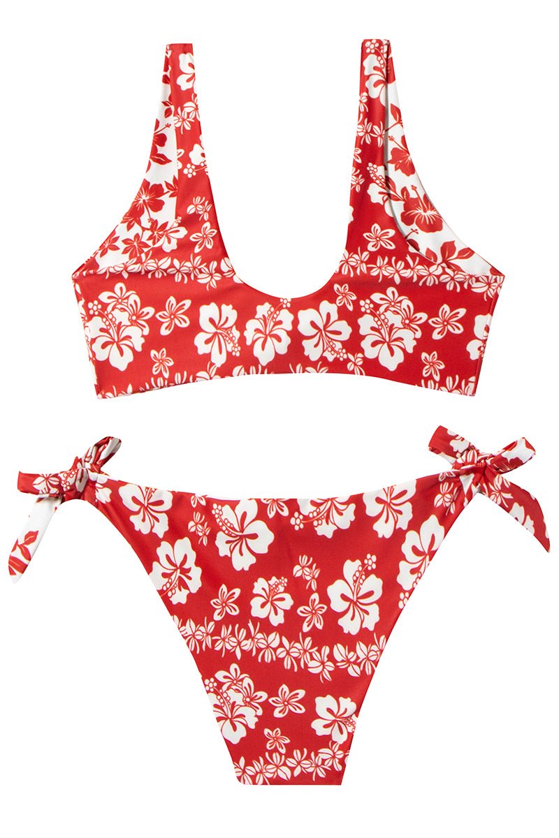 N°H1 - HINANO - ENSEMBLE BIKINI NOUÉ - "MARANIA" - RED/CREAM