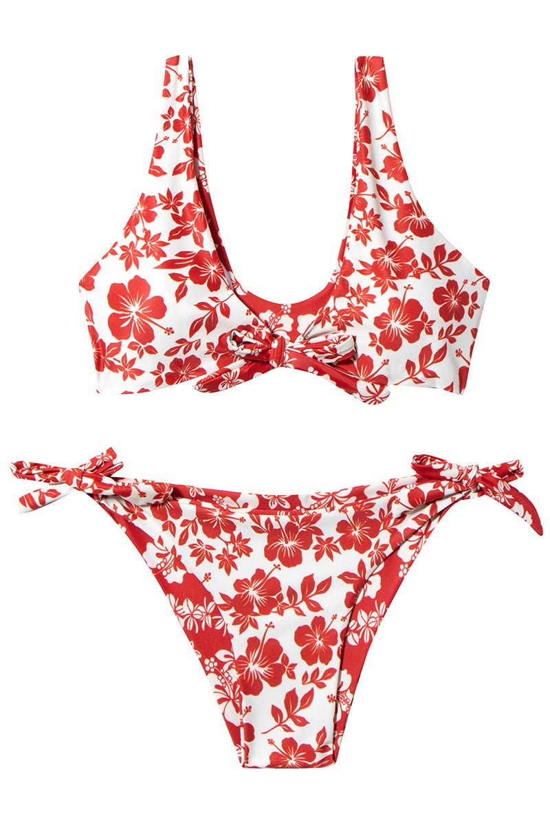 N°H1 - HINANO - ENSEMBLE BIKINI NOUÉ - "MARANIA" - RED/CREAM