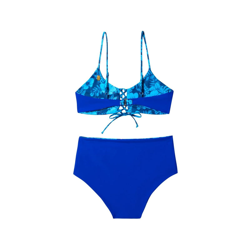 N°H2 HINANO - ENSEMBLE BIKINI CORSET/TAILLE HAUTE - "MONA" - BLUE/NAVY