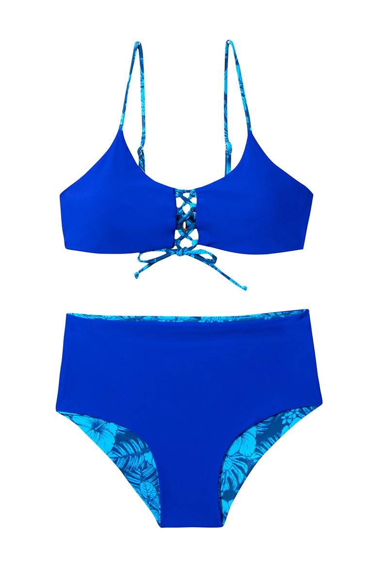 N°H2 HINANO - ENSEMBLE BIKINI CORSET/TAILLE HAUTE - "MONA" - BLUE/NAVY